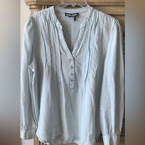 DKNY Jeans Blouse Women's L Blue Denim Long Sleeve Pleats